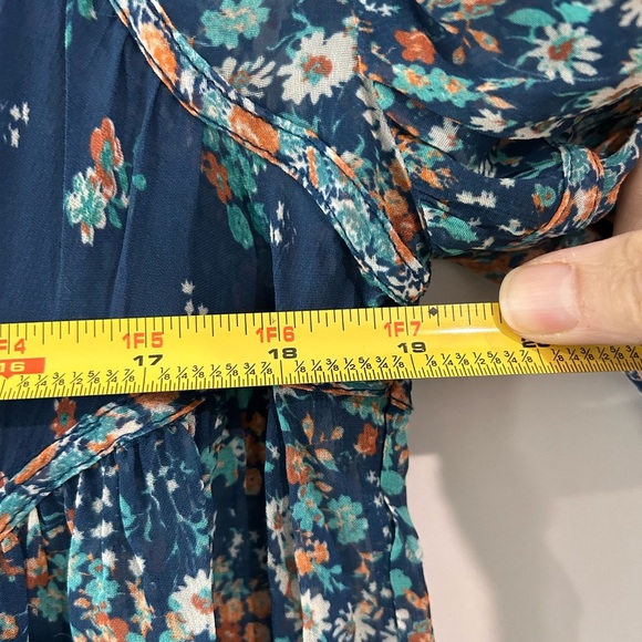 Anthropologie Sheer Babydoll Blouse Blue Floral Sm Festival Boho Hippie Cowgirl - Picture 7 of 11